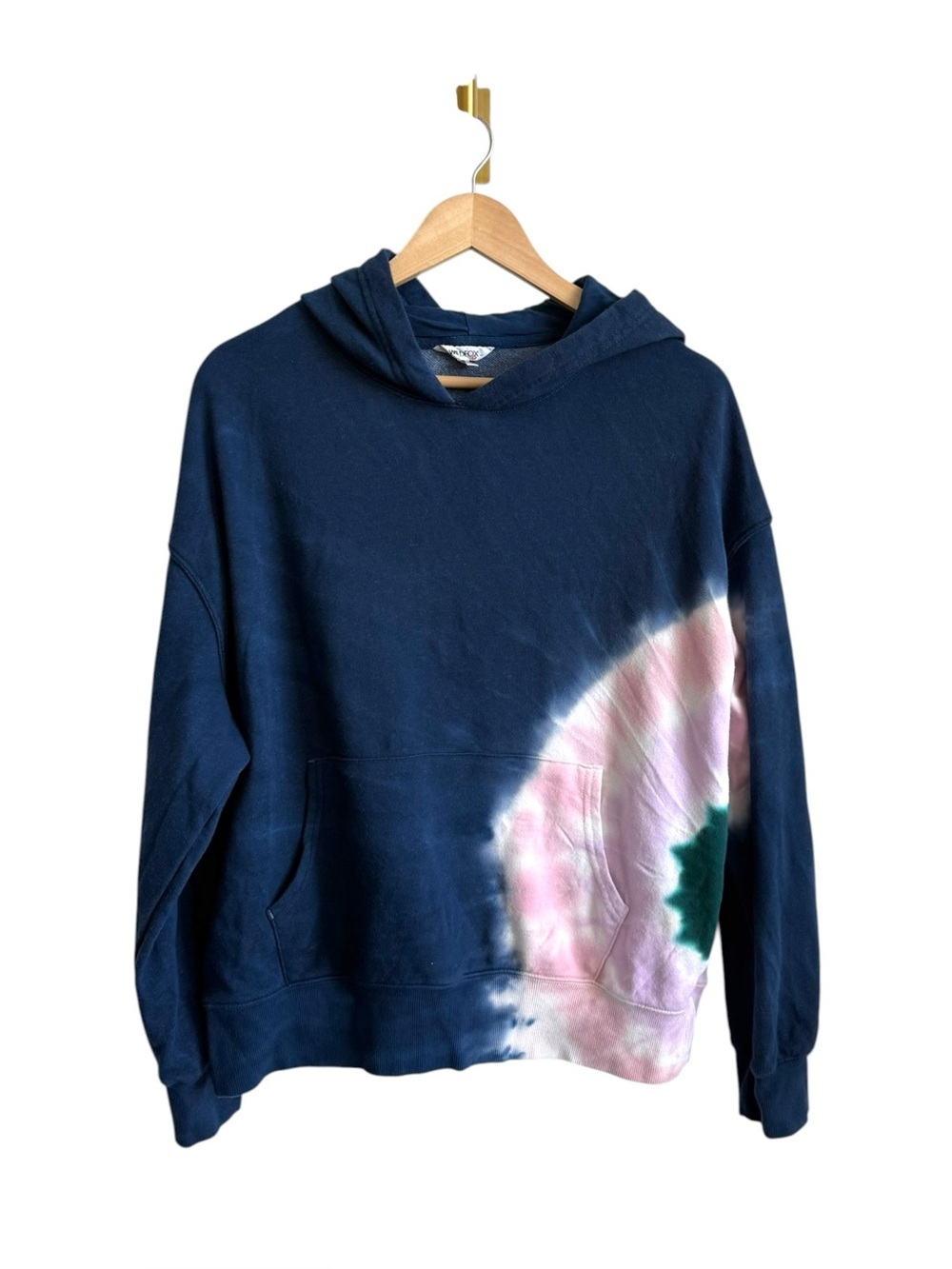 Wildfox Hadley Tie Dye Hoodie French Terry Pullover Navy Pink Womens L Soft